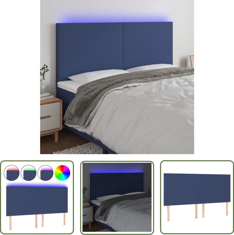 The Living Store Hoofdeind LED 160x5x118 128 cm Blauw Stof Schuim Verstelbaar Hoofdboard Led Hoofdbord Blauwdruk Hoofdbord Met Led Verlichting Comfortabel Hoofdbord