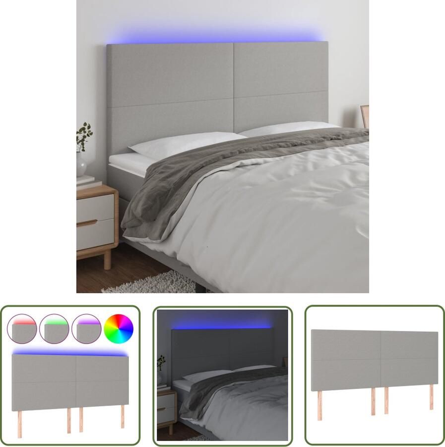 The Living Store Hoofdeinde LED Verstelbaar Lichtgrijs 160x5x118 128 cm USB-aansluiting IP65 Hoofdboard Led Hoofdbord Grijs Beddecoratie Slaapkamers