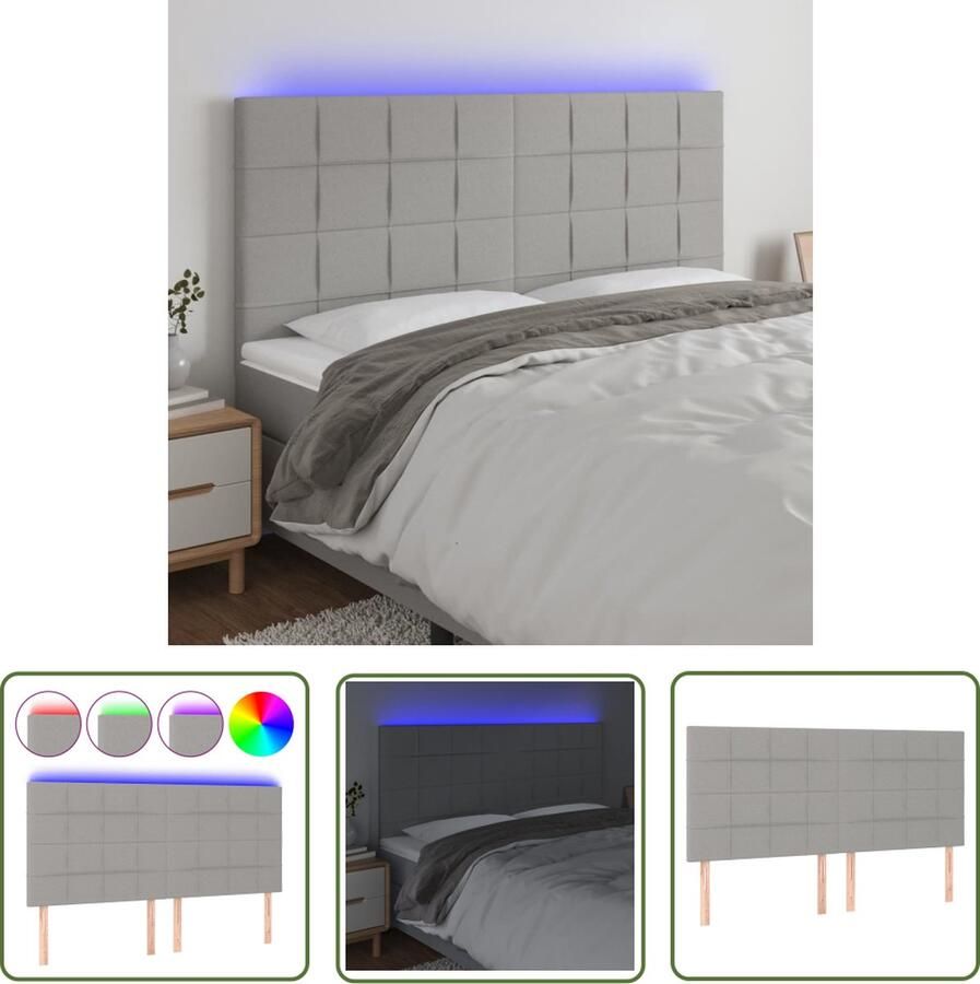 The Living Store Hoofdeind Stof 160 x 5 cm Kleur- lichtgrijs Verstelbaar Comfortabele ondersteuning Duurzaam Inclusief 2 LED-strips Hoofdboard Led Hoofdbord Grijs Beddengoed Slaapkamersdecoratie