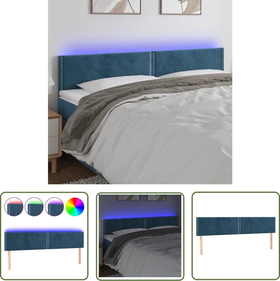 The Living Store Hoofdeind Donkerblauw 160 x 5 x 78 88 cm LED-Verlichting Hoogte Verstelbaar Hoofdboard Led Hoofdbord Velvet Hoofdbord Blauw Hoofdbord Beddecoratie