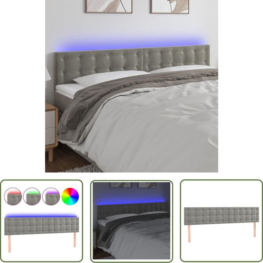The Living Store Hoofdeind Zacht Fluweel Verstelbaar Comfortabele Ondersteuning Snijdbare LED-strip Lichtgrijs (160x5x78 88 cm) Hoofdboard Led Hoofdbord Velvet Hoofdbord Grijs Hoofdbord Comfortabele Hoofdbord