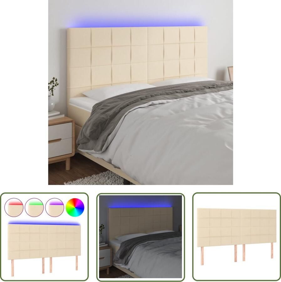 The Living Store Hoofdeind LED 180x5x118 128 cm verstelbaar crème stof inclusief 2 LED-strips Hoofdboard Led Hoofdbord Crème Hoofdbord Stof Hoofdbord Adjustable Hoofdbord