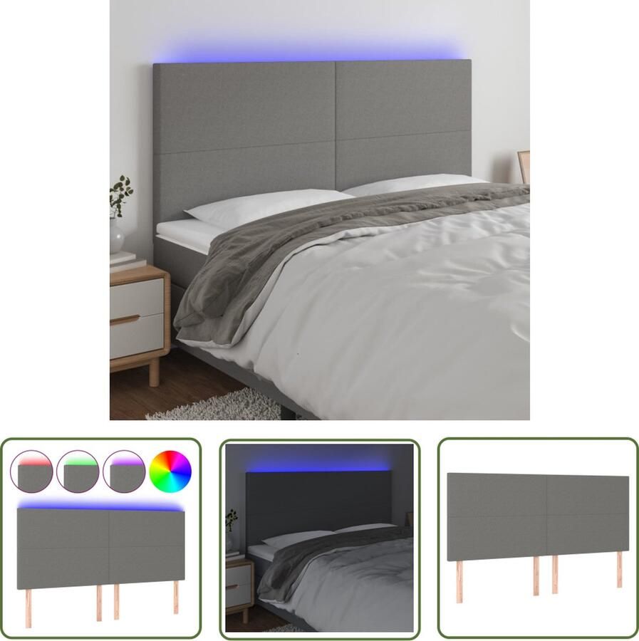 The Living Store Hoofdeind LED donkergrijs 180 x 5 x 118 128 cm verstelbaar ademend stof kleurrijke LED-verlichting Hoofdboard Led Hoofdbord Grijs Beddecoratie Slaapkamers