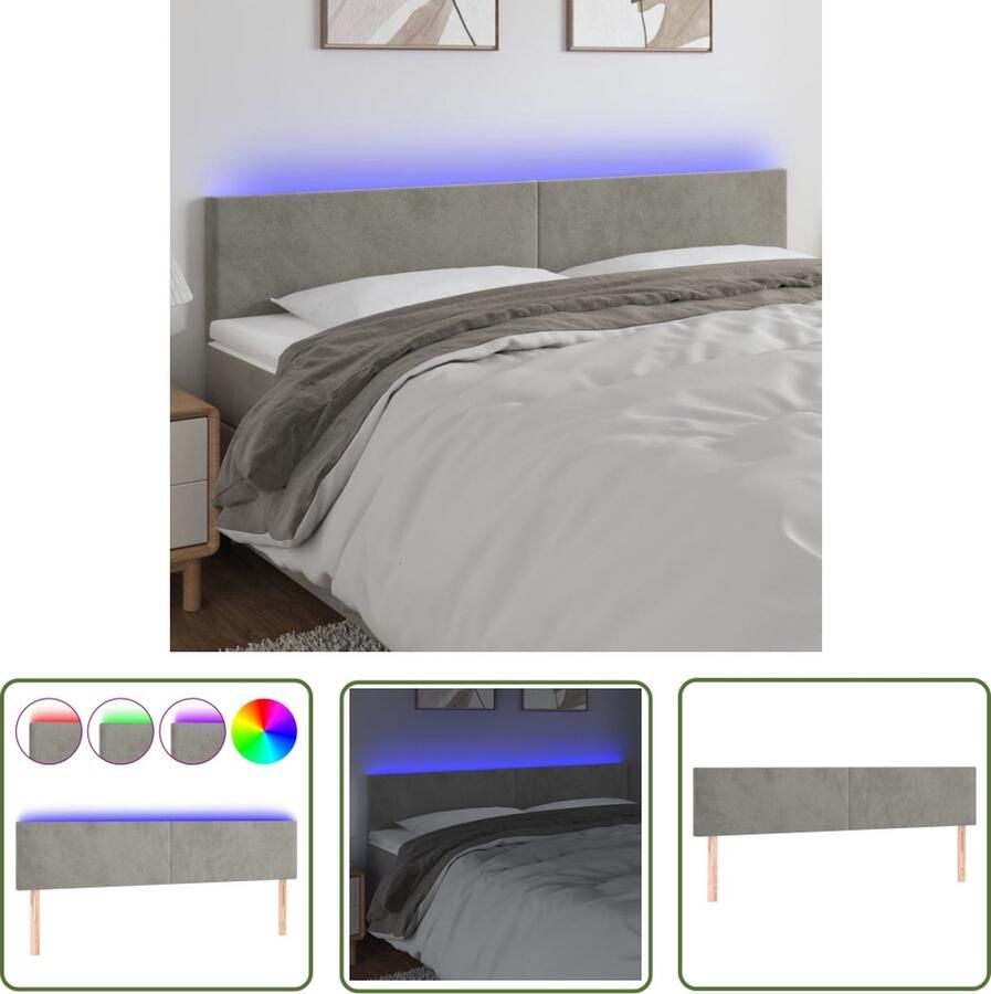 The Living Store Hoofdeind LED-verlichting Lichtgrijs 180x5x78 88 cm Verstelbare Hoogte Zacht Fluweel Hoofdboard Led Hoofdbord Velvet Hoofdbord Grijs Hoofdbord Adjustable Hoofdbord