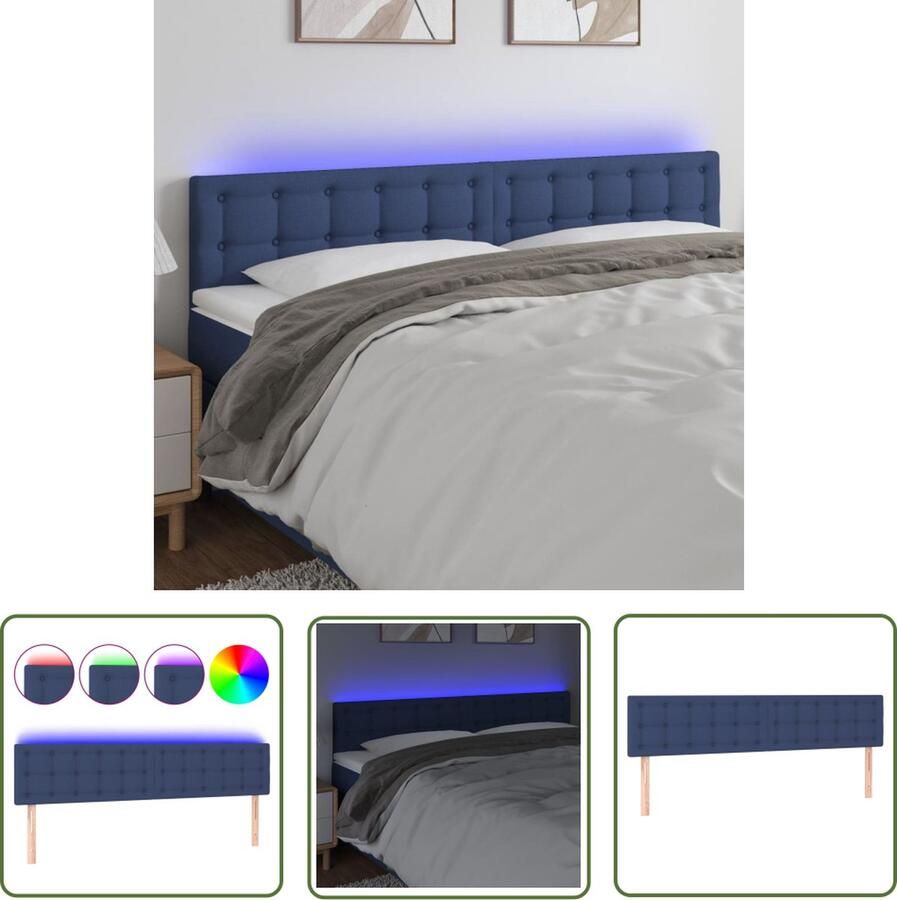 The Living Store Hoofdeind LED-strip Verstelbare hoogte Comfortabele ondersteuning Duurzaam Blauw 180x5x78 88cm Hoofdboard Led Hoofdbord Blauw Beddecoratie Slaapkamerstijl