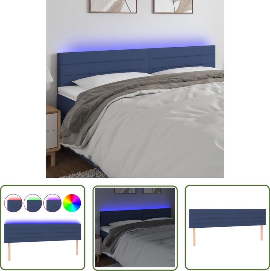 The Living Store Hoofdeind LED-verlichting Verstelbare hoogte Comfortabele ondersteuning Snijdbare LED-strip Hoofdboard Led Hoofdbord Blauw Beddengoed Slaapkamersdecoratie