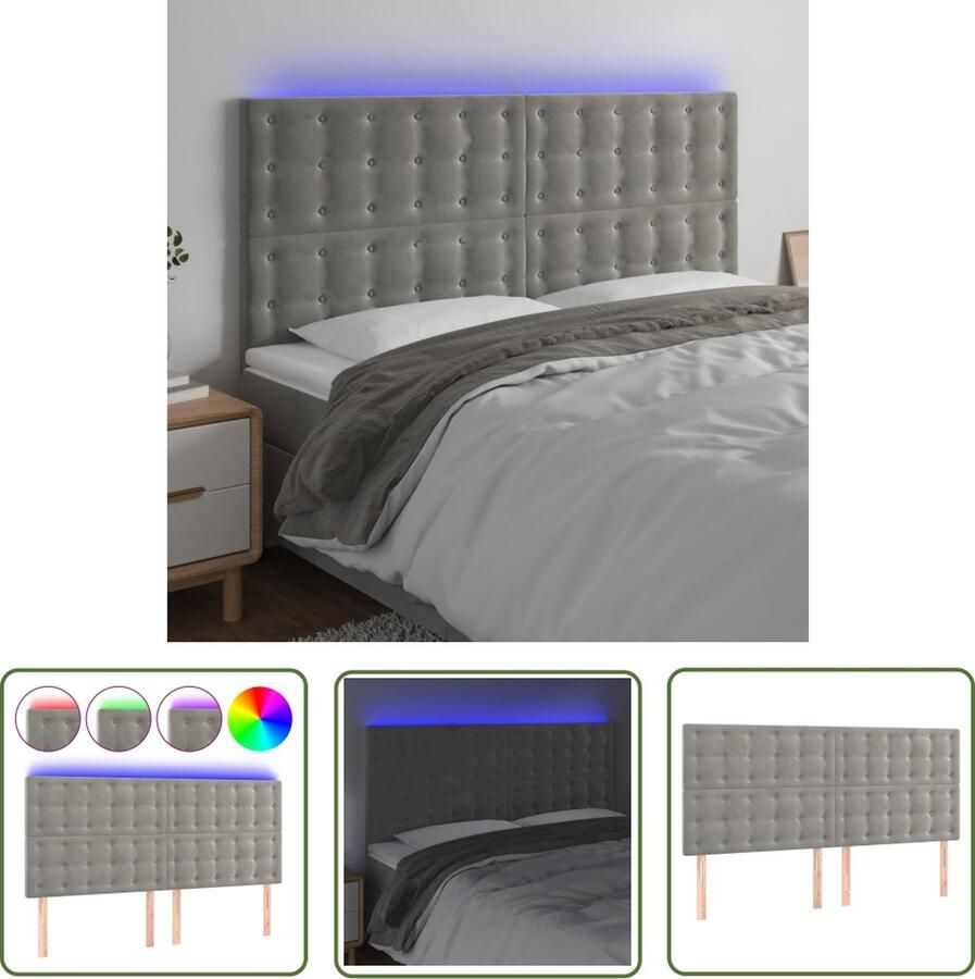 The Living Store Hoofdeind Fluwelen LED Stoflichtgrijs 200x5x118 128cm Verstelbaar Hoofdboard Led Hoofdbord Velvet Hoofdbord Grijs Hoofdbord Slaapkamersdecoratie