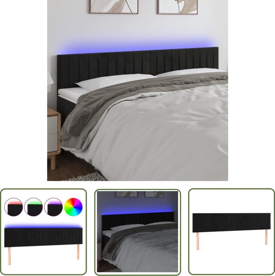 The Living Store Hoofdeind LED-hoofdbord Zwart 200 x 5 x 78 88 cm Verstelbaar Comfortabele ondersteuning Snijdbare LED-strip USB-aansluiting Hoofdboard Led Hoofdbord Velvet Hoofdbord Bedhoofdbord Zwarte Hoofdbord