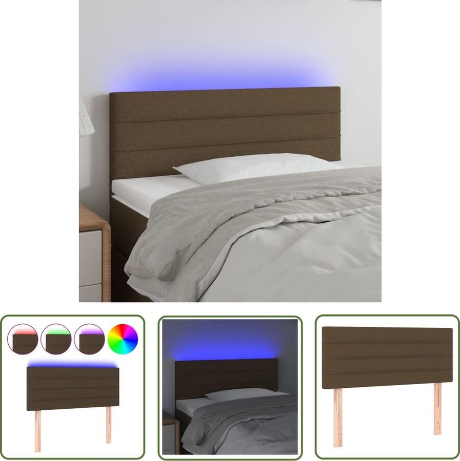 The Living Store Hoofdeind LED-strip donkerbruin 80 x 5 x 78 88 cm verstelbare hoogte Hoofdboard Led Hoofdbord Met Verlichting Beddecoratie Slaapkamersfeer