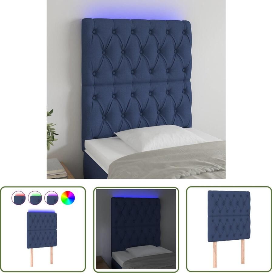 The Living Store Hoofdeind LED-strip Blauw 80 x 7 x 118 128 cm Verstelbare hoogte Duurzaam materiaal Hoofdboard Led Hoofdbord Blauwdruk Hoofdbord Beddecoratie Slaapkamerstijl