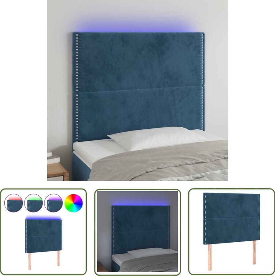 The Living Store Hoofdeind LED-hoofdbord 90 x 5 x 118 128 cm Donkerblauw Stof Massief larikshout LED-strip 55 cm IP65 USB Hoofdboard Led Hoofdbord Velvet Hoofdbord Blauw Hoofdbord Met Led Verlichting
