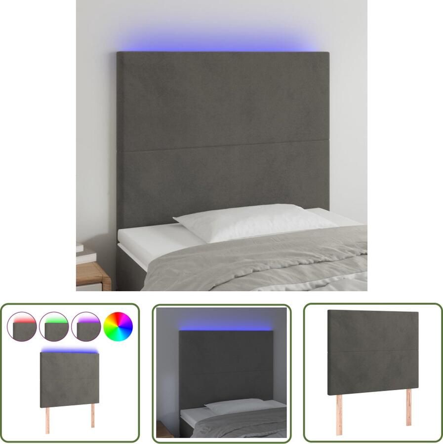 The Living Store Hoofdeinde Moderne LED Hoofdbord 90 x 5 x 118 128 cm Donkergrijs Hoofdboard Led Hoofdbord Grijs Velvet Hoofdbord Bedroom Decoratie
