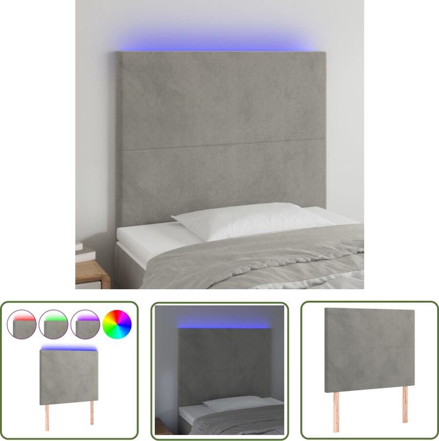 The Living Store Hoofdeinde LED-strip Lichtgrijs 90x5x118 128 cm Verstelbaar Hoofdboard Led Hoofdbord Grijs Velvet Hoofdbord Beddecoratie