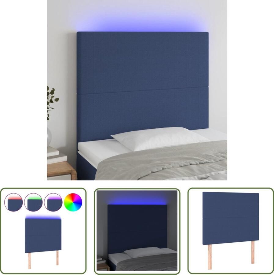 The Living Store Hoofdeinde LED-blauw 90 x 5 x 118 128 cm Verstelbare hoogte met snijdbare LED-strip Hoofdboard Led Hoofdbord Blauw Hoofdbord Stoffen Hoofdbord Met Led