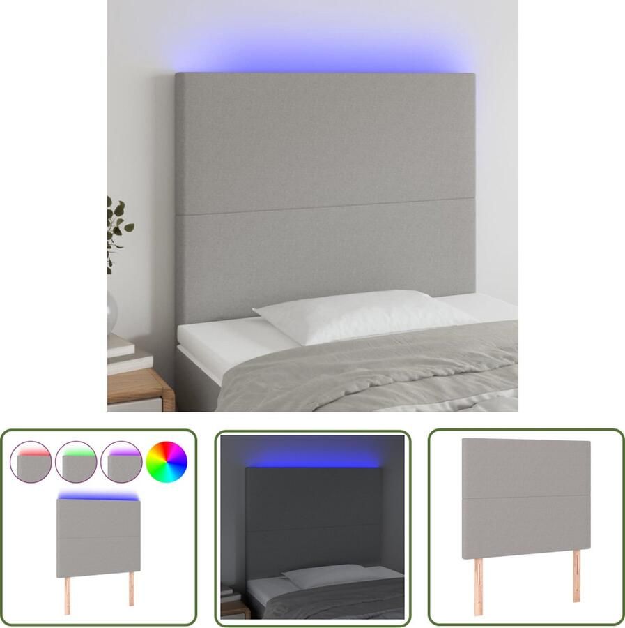 The Living Store Hoofdeinde LED Verstelbaar 80 x 5 x 118 128 cm Lichtgrijs Stof Massief larikshout IP65 Hoofd Bord Led Hoofdbord Met Led Hoofdbord Grijs Led Lamp Hoofdbord Stoffen