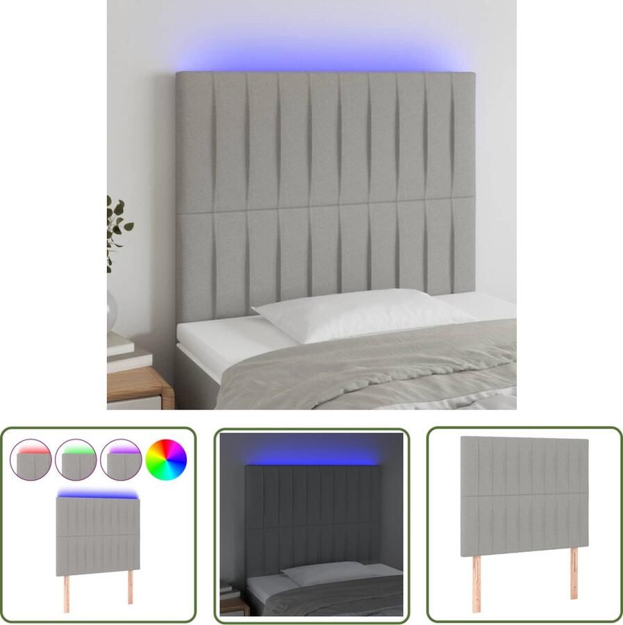 The Living Store Hoofdeind LED Lichtgrijs 90 x 5 x 118 128 cm Verstelbaar Duurzaam materiaal Kleurrijke LED-verlichting Hoofdboard Led Hoofdbord Grijs Beddecoratie Slaapkamers