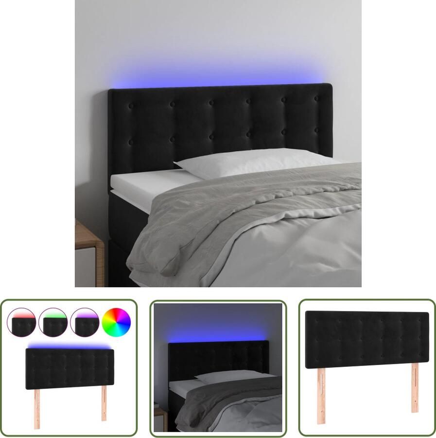 The Living Store Hoofdboard Zacht fluweel Kleurrijke LED-verlichting Verstelbare hoogte Comfortabele ondersteuning Snijdbare LED-strip Hoofdboard Led Hoofdbord Velvet Hoofdbord Zwart Hoofdbord Met Led Verlichting