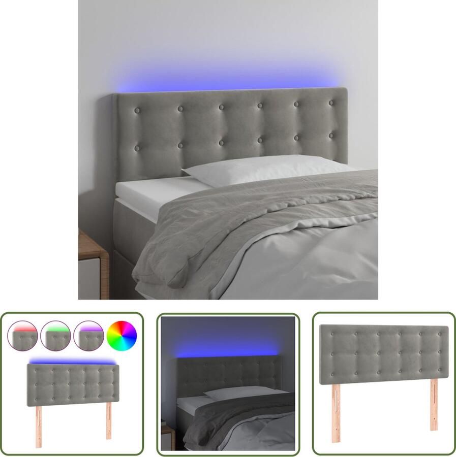 The Living Store Hoofdeind Classic LED 90x5x78 88 cm Lichtgrijs Stof Verstelbaar Comfortabele ondersteuning Hoofddekbed Led Hoofdbord Grijs Velvet Hoofdbord Comfortabele Hoofdsteun