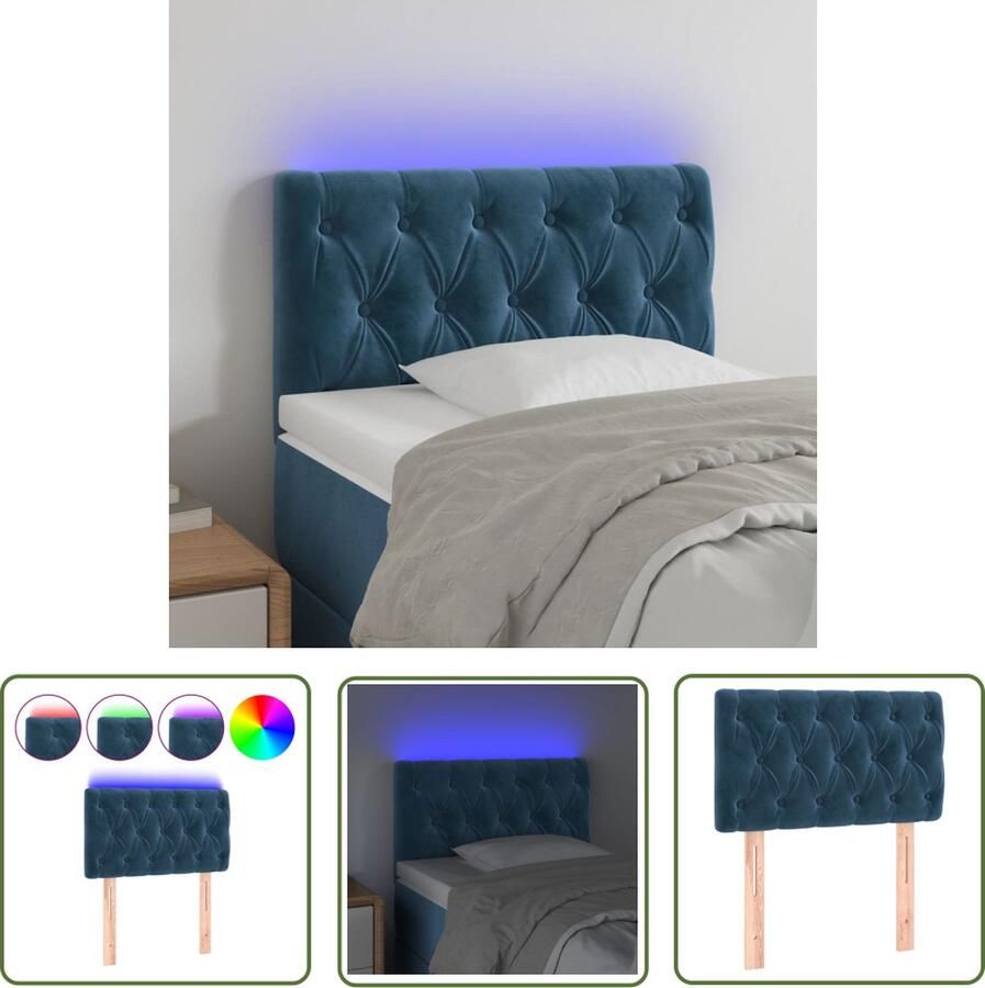 The Living Store Hoofdeinde Fluweel Verstelbaar Comfortabele ondersteuning Snijdbare LED-strip Hoofddekens Led Hoofdbord Velvet Hoofdbord Blauw Hoofdbord Beddecoratie