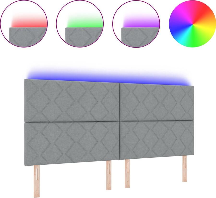 VidaXL LED Hoofdbord in Lichtgrijs met Diamant Blokken Ontwerp 200 cm Stof - Foto 3