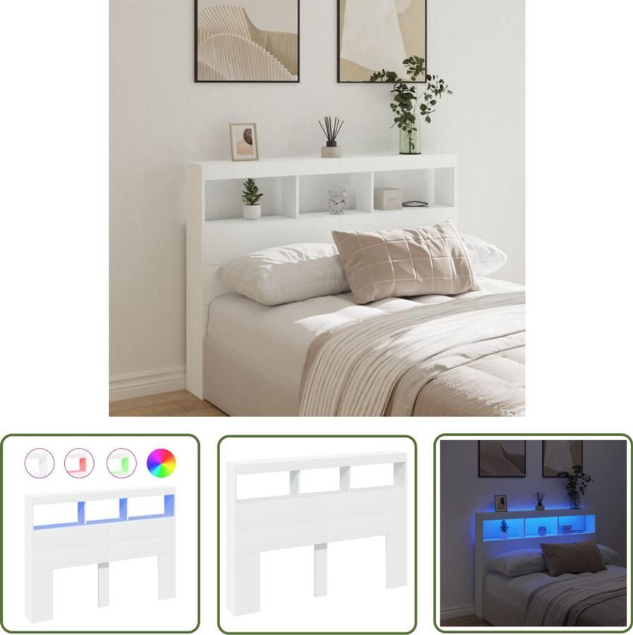 The Living Store LED Hoofdbordkast 140 x 17 x 102 cm RGB LED-verlichting Hoofdbord Kast Led Hoofdbord Rgb Verlichting Bedside Table Headboard Storage