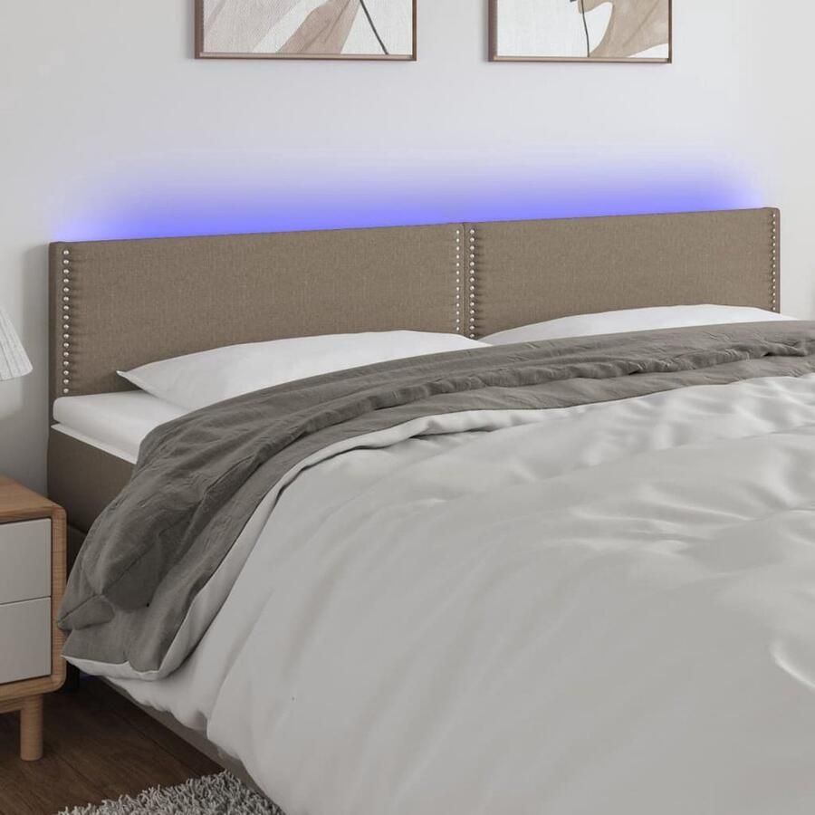 The Living Store Klassiek LED-hoofdbord Bedhoofdeinde in Taupe 200 x 5 x 78 88 cm LED-strip Verstelbare Hoogte Klassieke Headboard Led Hoofdbord Met Led Verlichting Taupecloor Stoffen Hoofdbord