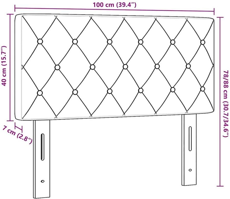 VidaXL LED Hoofdbord met Crystal Knop in Lichtgrijs 100 cm Velvet - Foto 2