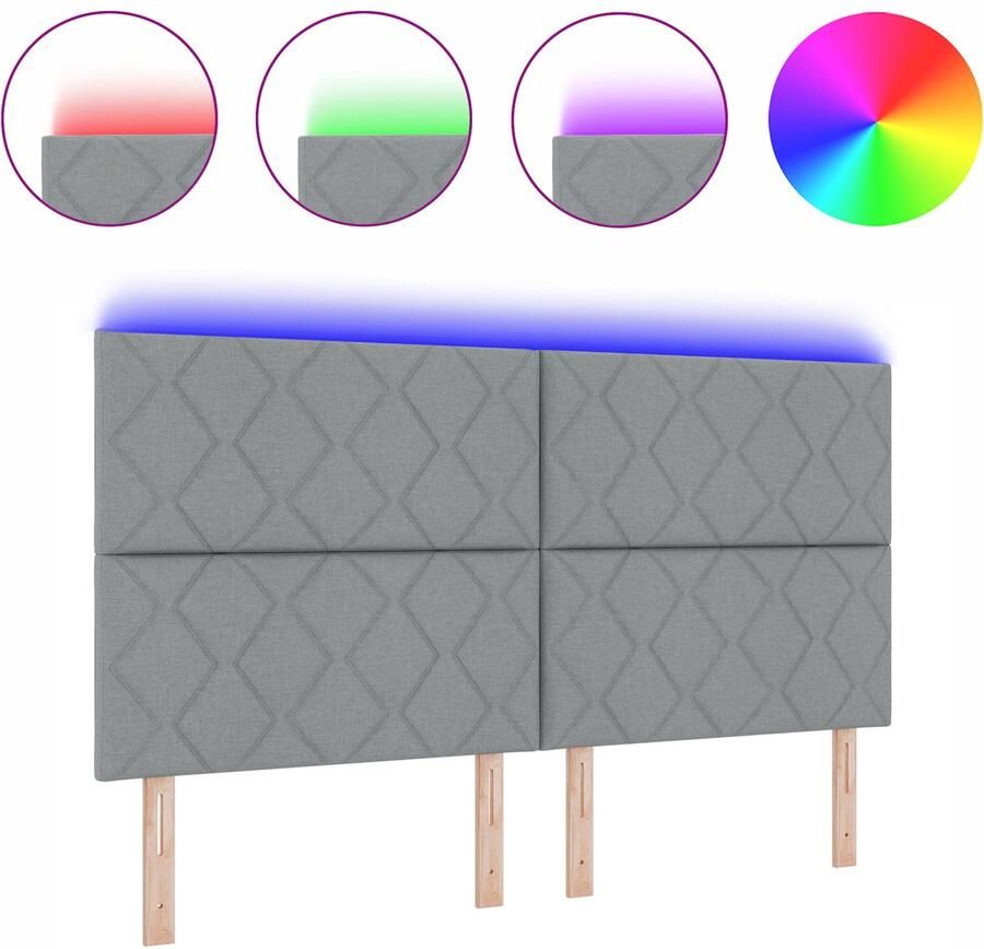 VidaXL LED Hoofdbord met Diamant Blokken Design Lichtgrijs 180 cm Stof - Foto 5