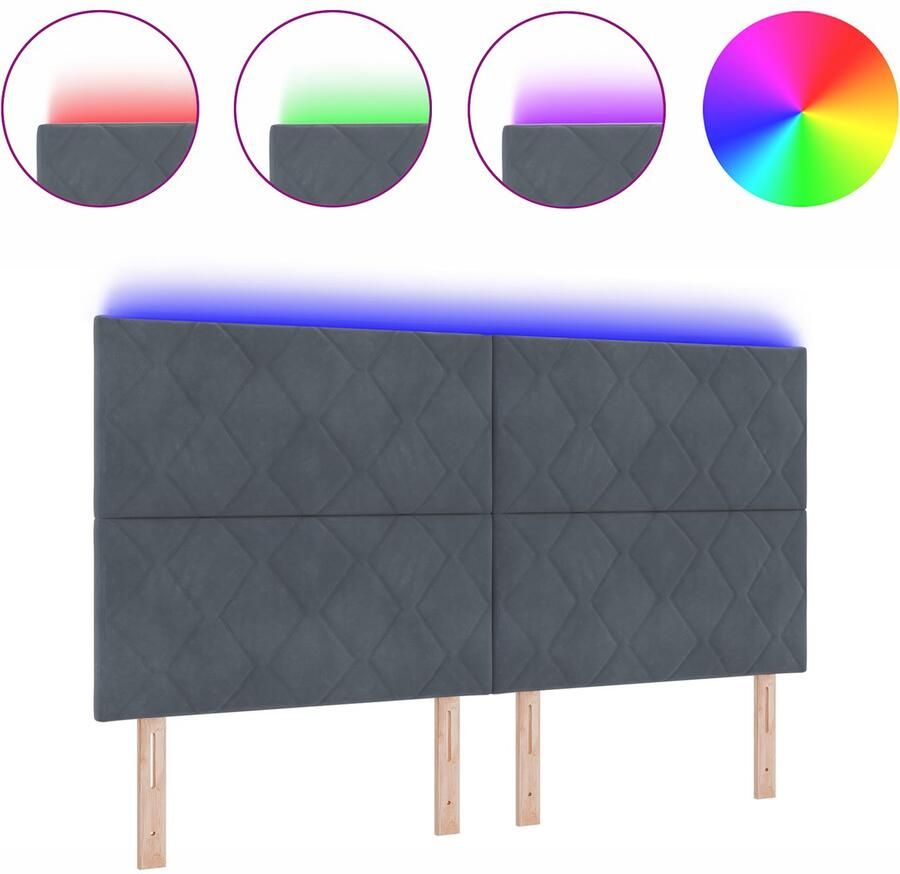VidaXL LED Hoofdbord met Diamant Blokken in Donkergrijs 180 cm van Fluweel - Foto 3
