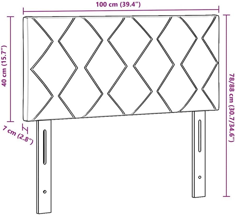 VidaXL LED Hoofdbord met Diamantblokontwerp in Donkergrijs 100 cm Velours - Foto 2