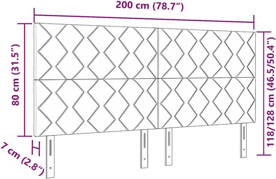 VidaXL LED Hoofdbord met LED -striplichten Lichtgrijs 200 cm Fluweel - Foto 2
