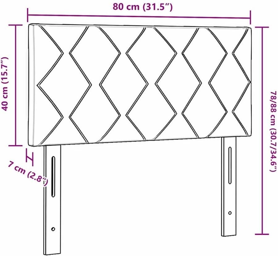 VidaXL Hoofdbord met LED -striplichten met hoofdeinde Grijs 80 cm Stof - Foto 2