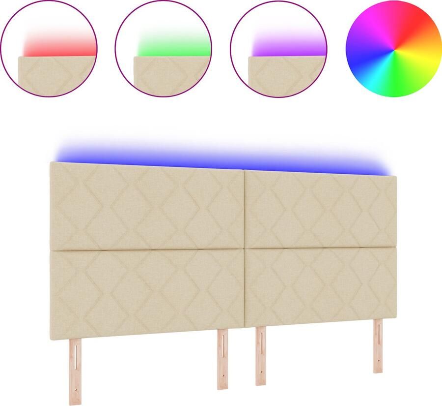 VidaXL Hoofdbord met LED -striplichten Verstelbaar Crème 200 cm Stof - Foto 3