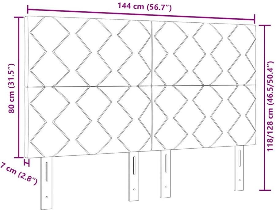 VidaXL LED Hoofdbord Diamant Blokken Ontwerp Crème 144 cm Stof
