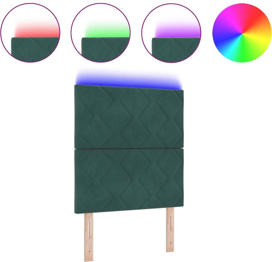 VidaXL LED hoofdbord met diamanten blokken ontwerp in donkergroen 80 cm van fluweel - Foto 3