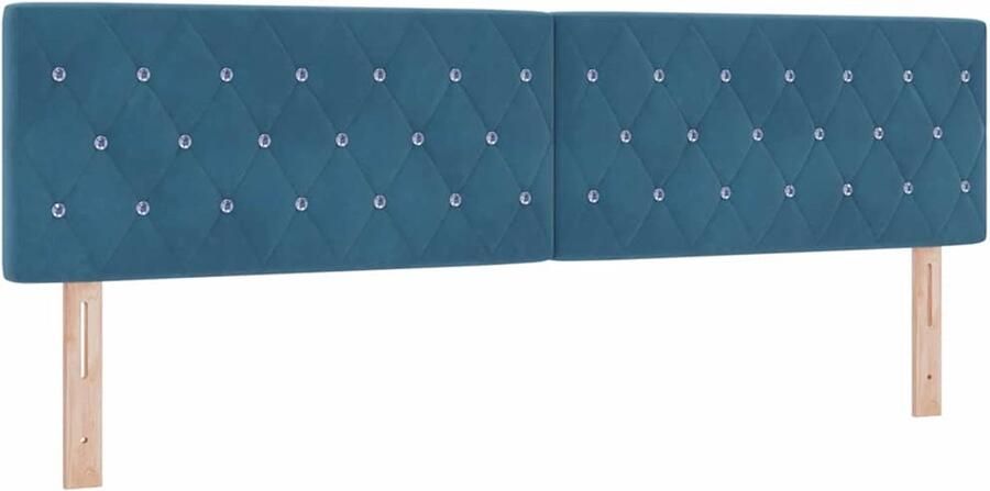 VidaXL LED Hoofdbord met Kristallen Knop Geplooid Donkerblauw Fluweel 90 cm - Foto 2