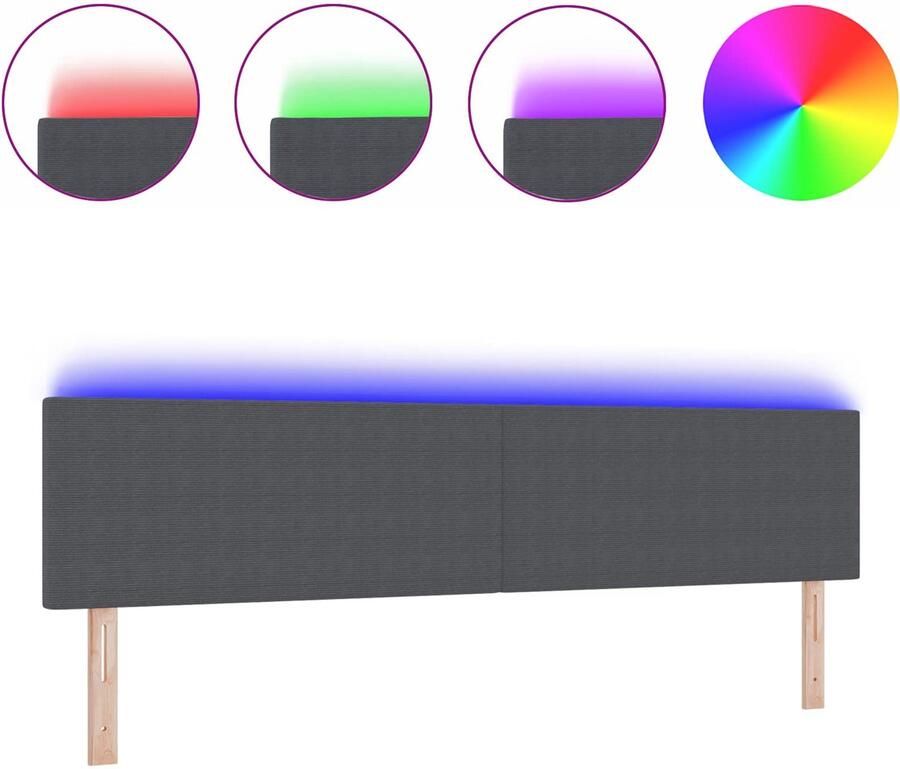 VidaXL LED Hoofdbord met hoofdeinde Donkergrijs 200 cm Corduroy stof - Foto 2