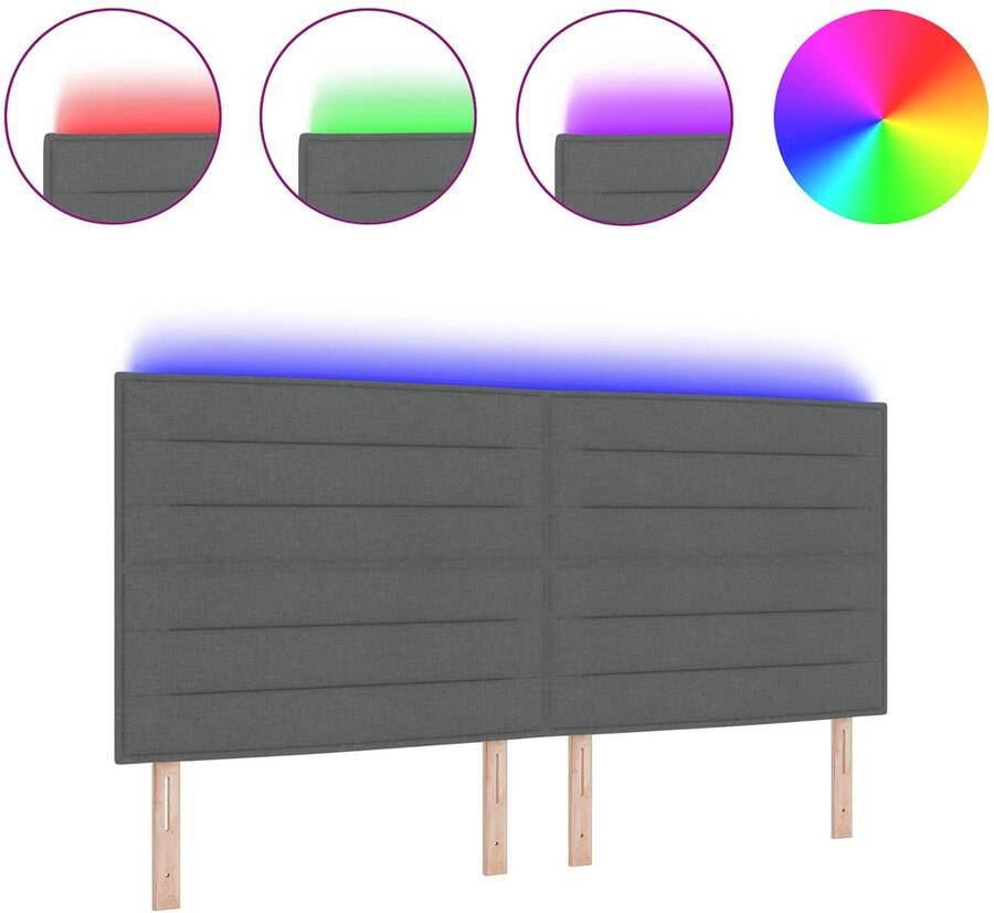 VidaXL LED Hoofdbord met LED-stripverlichting Donkergrijs 200 cm Stof - Foto 2