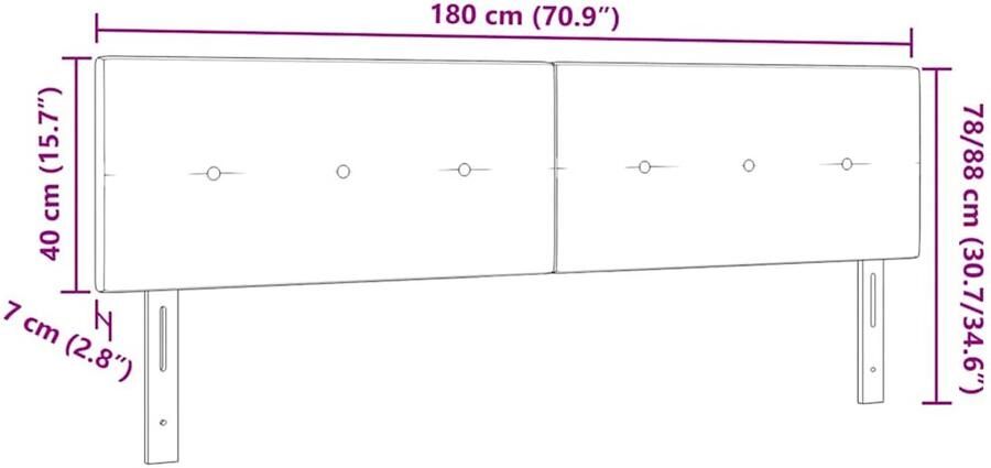 VidaXL LED Hoofdbord met LED -striplichten Donkergrijs 180 cm Stof - Foto 2