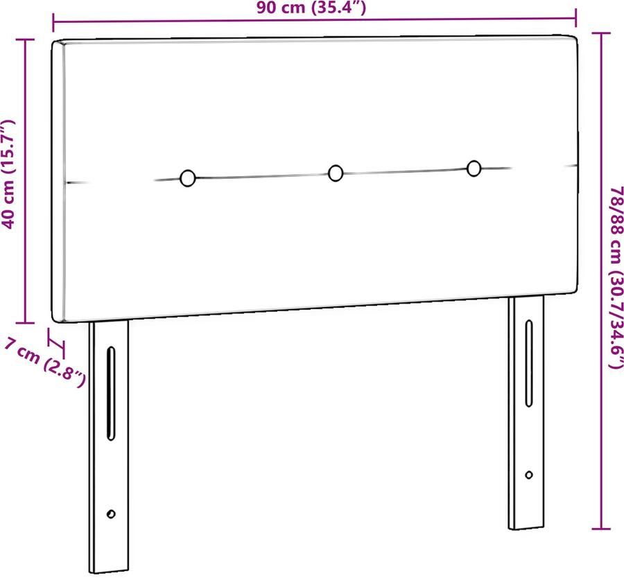 VidaXL Hoofdbord met LED -striplichten Lichtgrijs 90 cm Fluweel - Foto 2