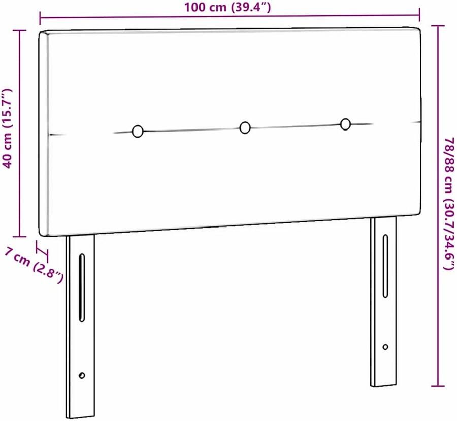 VidaXL Hoofdbord met LED -striplichten Zwart 100 cm Fluweel - Foto 2
