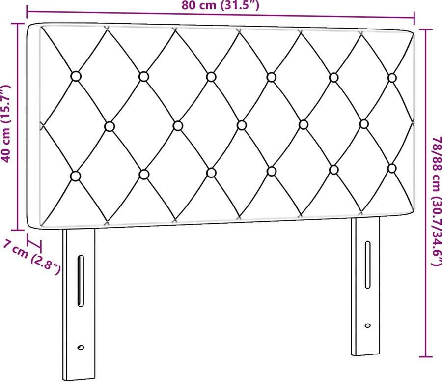 VidaXL LED hoofdbord met kristallen knopen lichtgrijs 80 cm velours - Foto 2