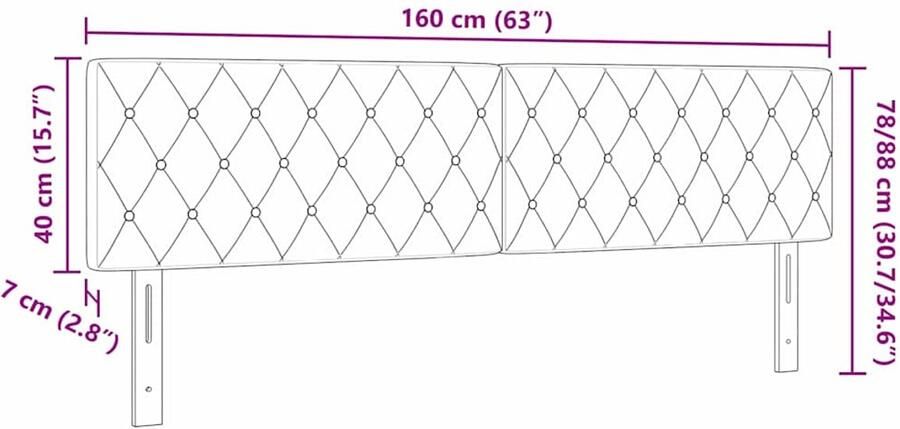 VidaXL LED hoofdbord met kristallen knopen tufted donkergroen fluweel 80 cm