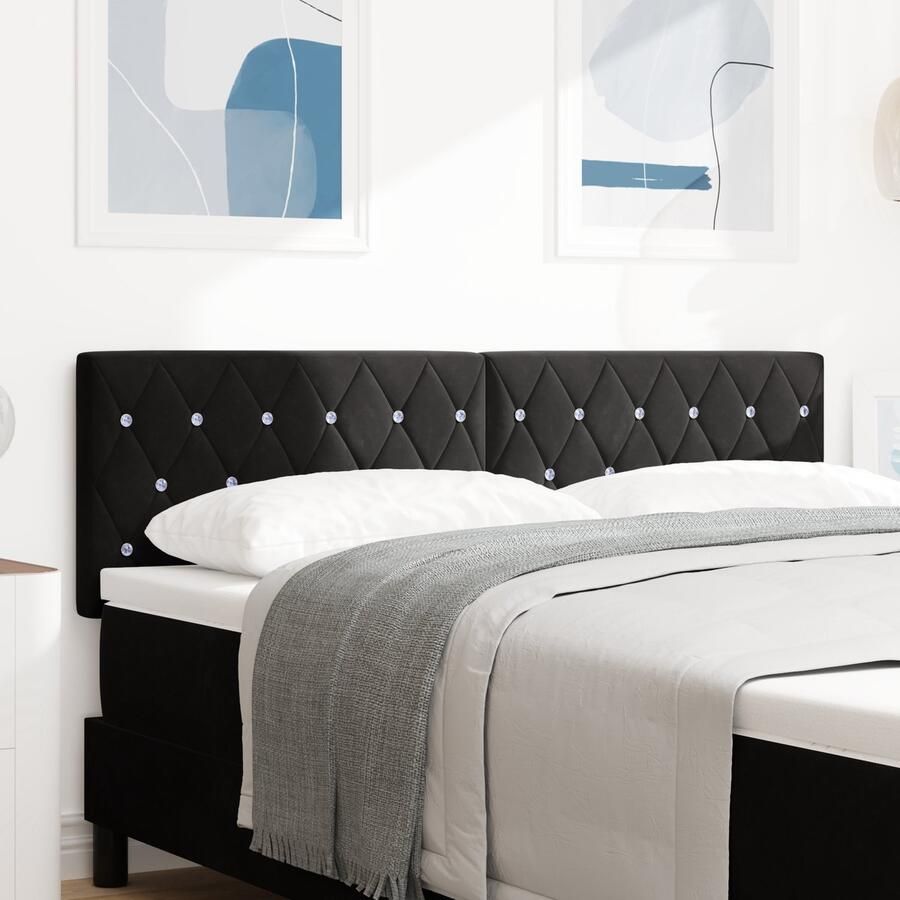 VidaXL LED Hoofdbord met Kristallen Knoppen Geplooid Zwart 80 cm Velvet - Foto 2