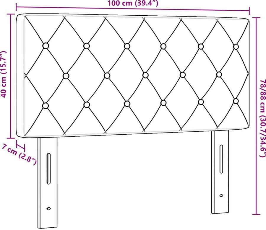 VidaXL LED Hoofdbord met Kristallen Knoppen Tufted Zwart 100 cm Fluweel - Foto 2