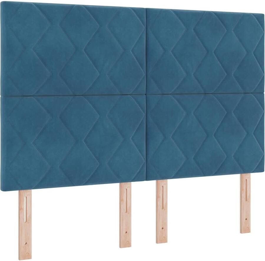 VidaXL LED Hoofdbord met Diamantvormige Blokken in Donkerblauw 144 cm Fluwelen