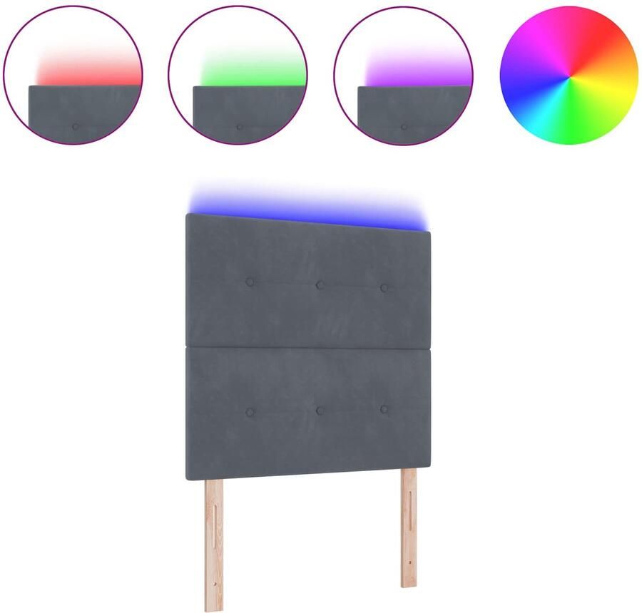 VidaXL Hoofdbord met LED -striplichten Verstelbaar Grijs 80 cm Fluweel - Foto 2