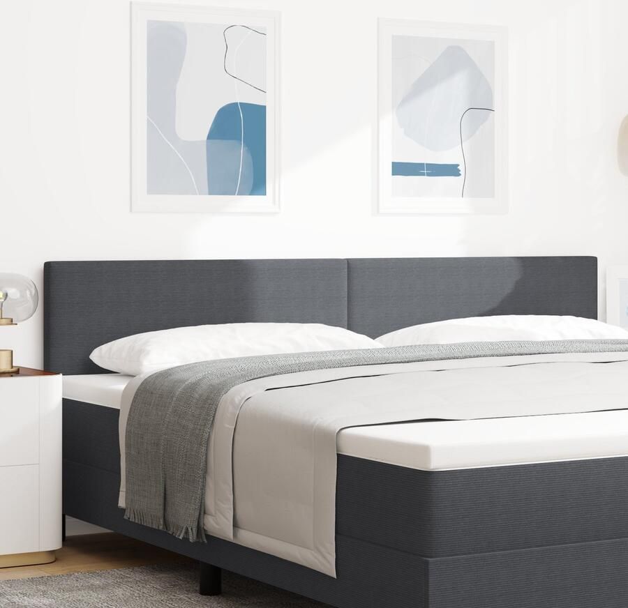 VidaXL LED Hoofdbord Simpel Design Donkergrijs 100 cm Corduroy Stof - Foto 2