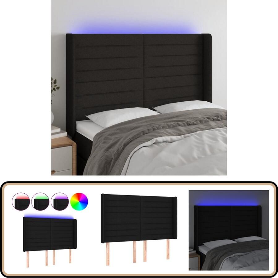 VidaXL LED Hoofdbord Zwart 147x16x128 cm Hoofdboard Led Verlichting Hoofdbord Zwart Comfortabel Hoofdbord Slaap Accessoires Bedroom Decor