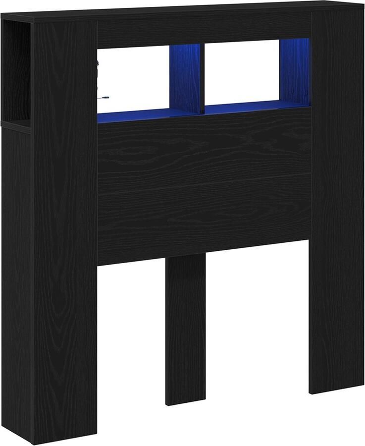 VidaXL Opslag Hoofdbord met LED-verlichting Zwart Eiken 100x18 5x103 5 cm - Foto 2